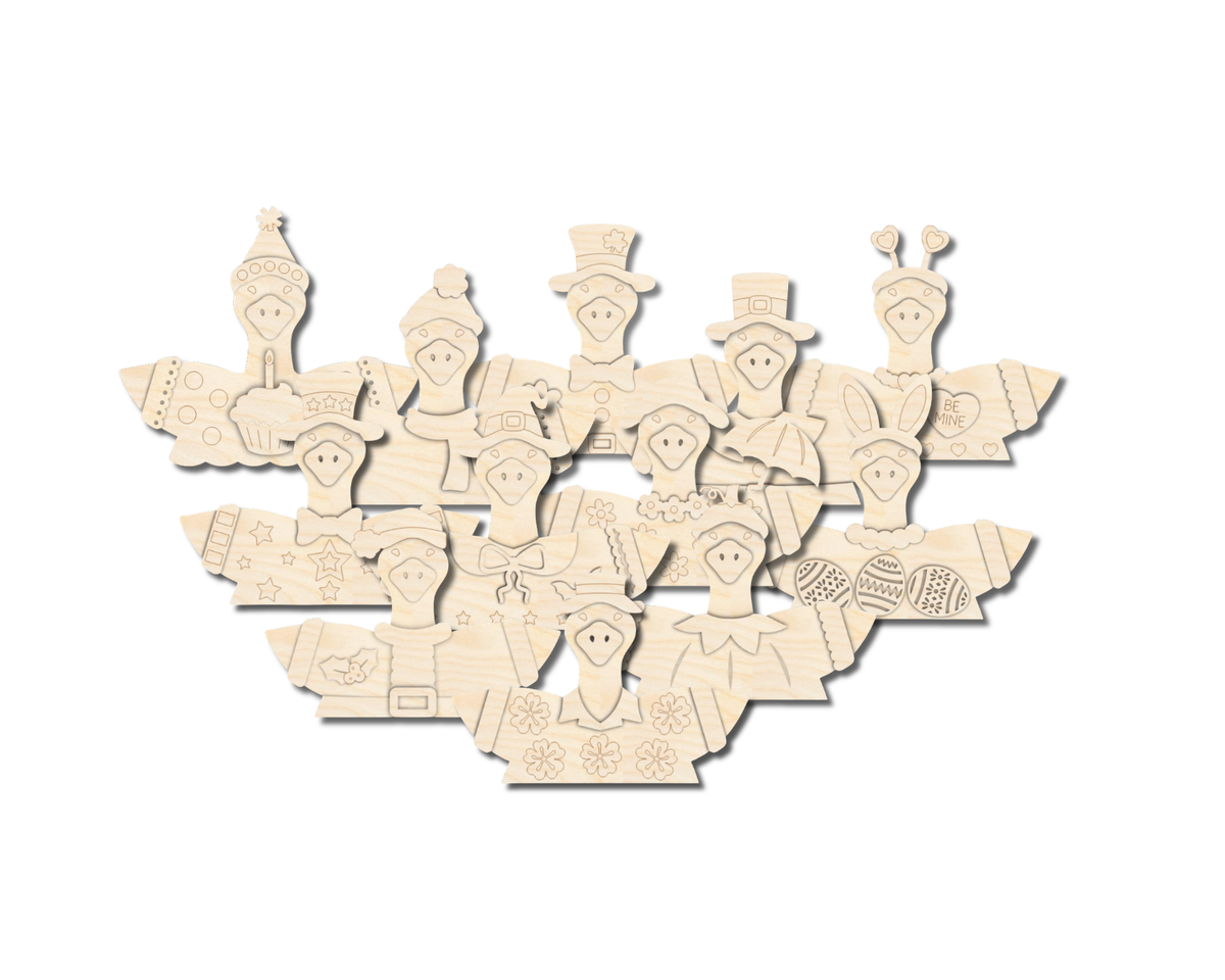 NEW Unfinished Wood Layered Holiday Geese Shelf Sitter | 8" Wide| 1/2" and 1/4" Wood | Wood Craft DIY